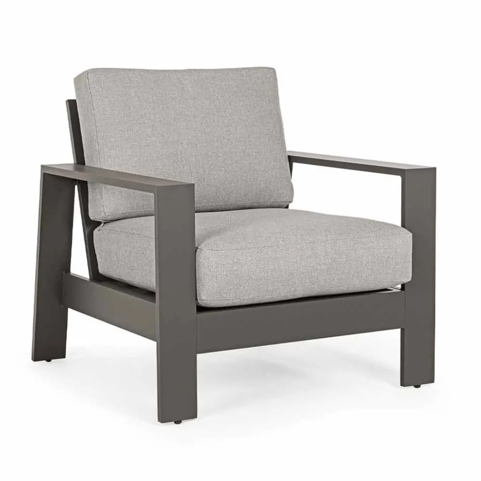 Compositie buitenwoonkamer in aluminium met stoffen kussens - Yoshi Viadurini