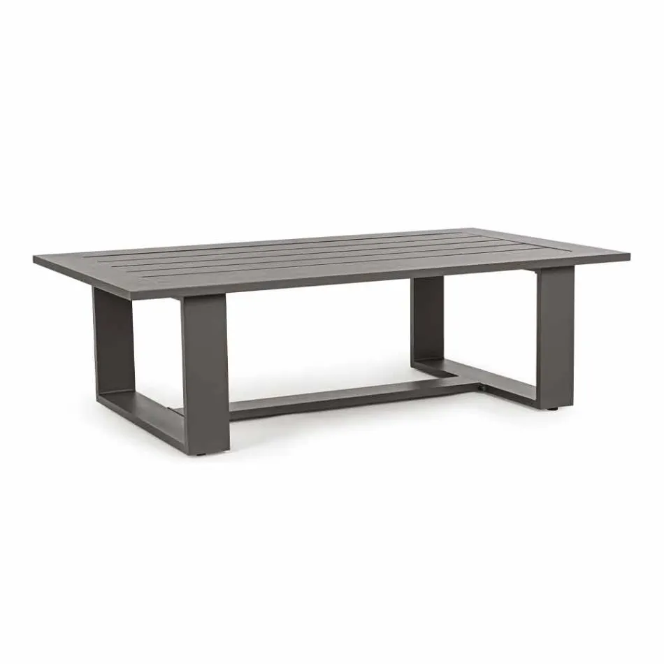 Compositie buitenwoonkamer in aluminium met stoffen kussens - Yoshi Viadurini