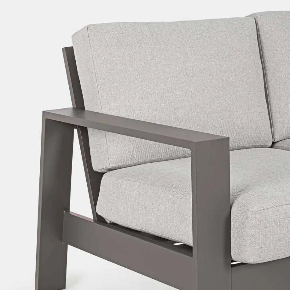 Compositie buitenwoonkamer in aluminium met stoffen kussens - Yoshi Viadurini