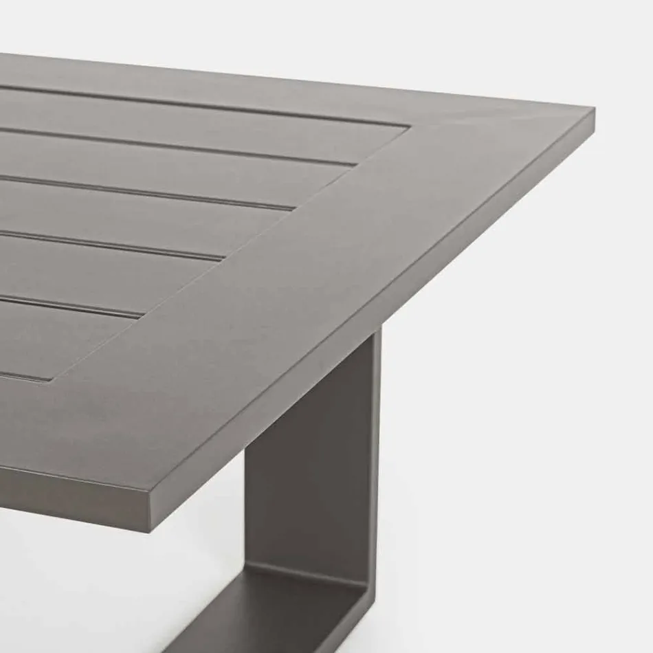 Compositie buitenwoonkamer in aluminium met stoffen kussens - Yoshi Viadurini