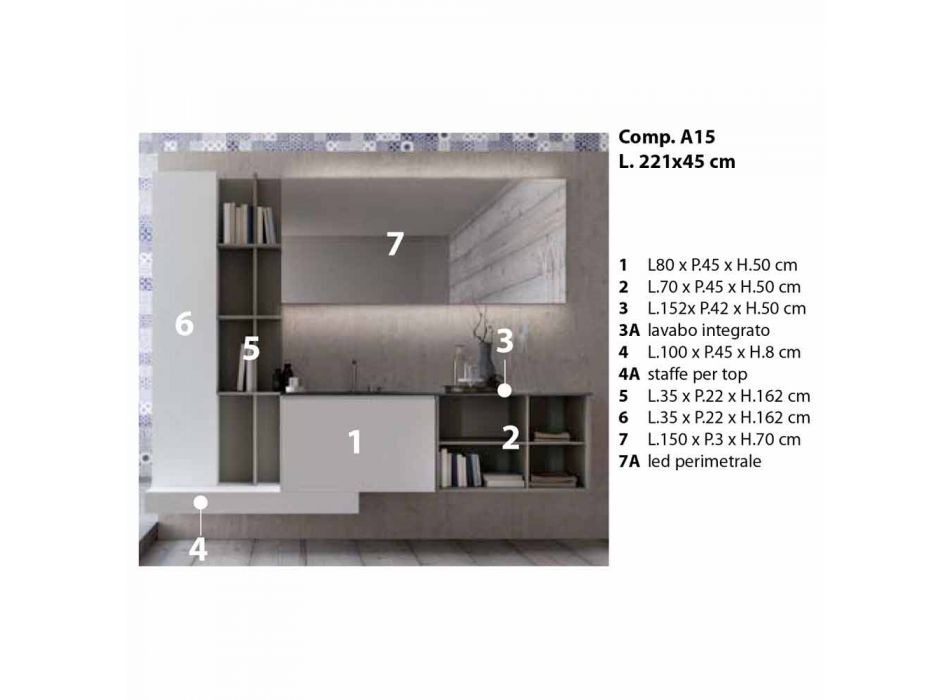 Hangende badkamermeubelsamenstelling met modern design Made in Italy - Callisi15 Viadurini