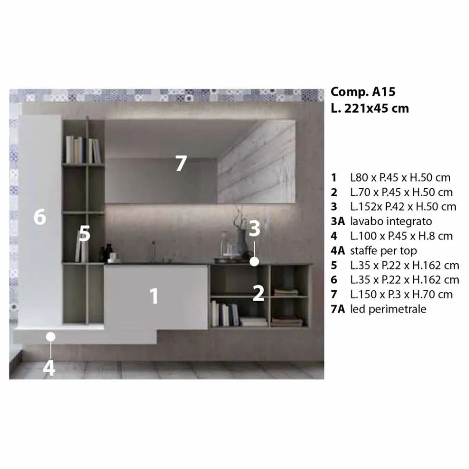 Hangende badkamermeubelsamenstelling met modern design Made in Italy - Callisi15 Viadurini