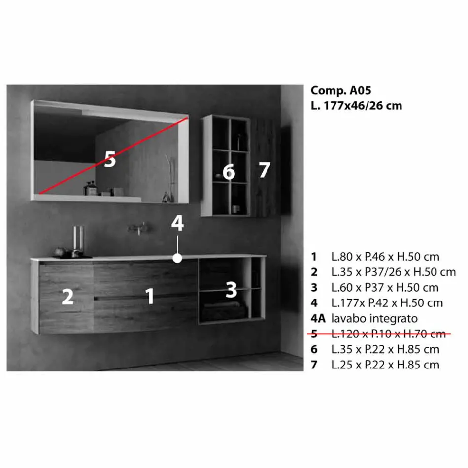 Hangende ontwerpsamenstelling, modern design badkamermeubels - Callisi5 Viadurini