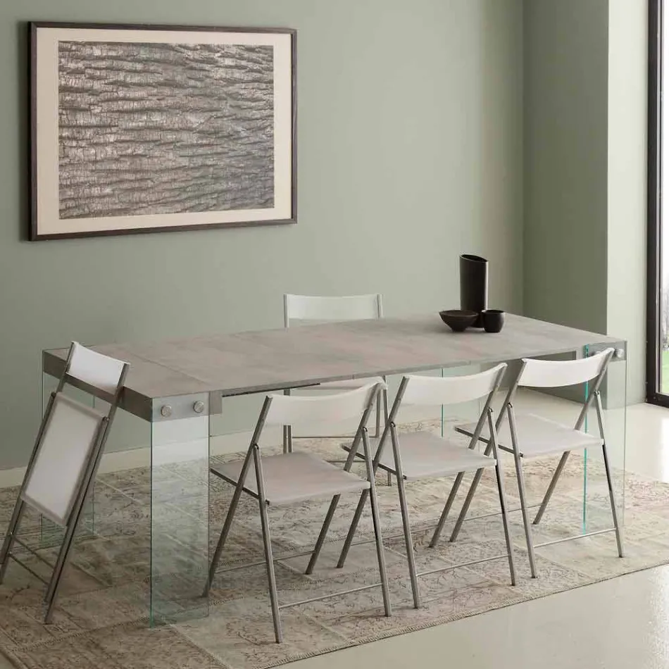 Console Extendable modern design met de benen Miss gehard glas Viadurini