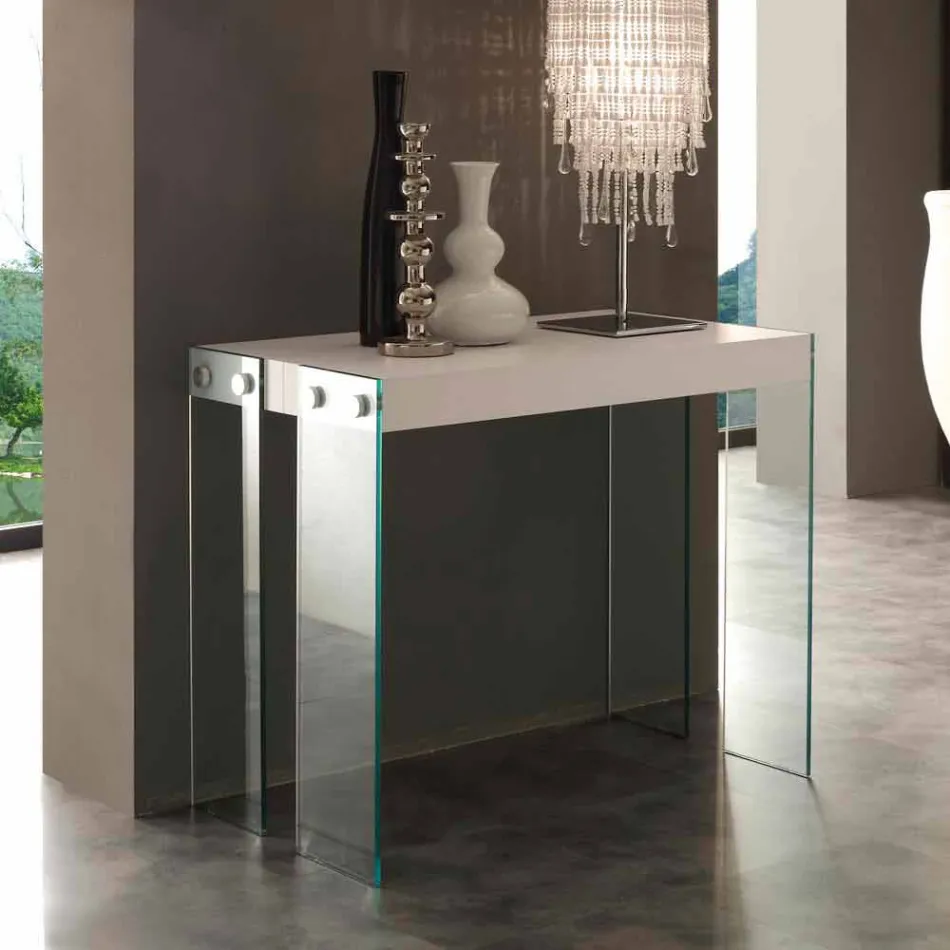 Console Extendable modern design met de benen Miss gehard glas Viadurini