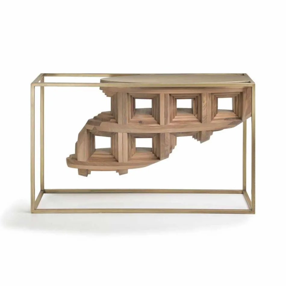 Console in houten ontwerp van luxe walnoot en metaal Pardo Viadurini