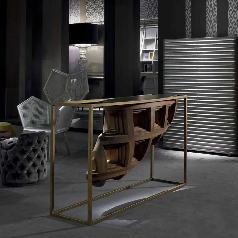 Console in houten ontwerp van luxe walnoot en metaal Pardo Viadurini