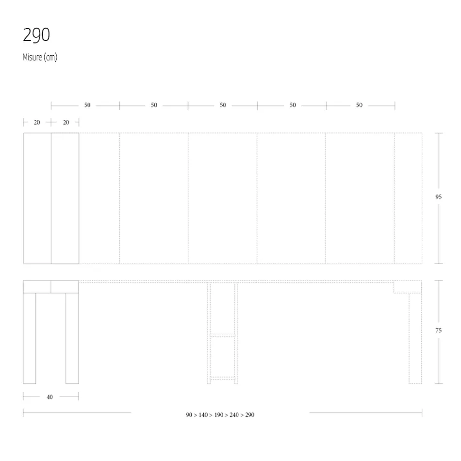 Uitschuifbare console tot 290 cm in melamine hout Made in Italy - Paride Viadurini