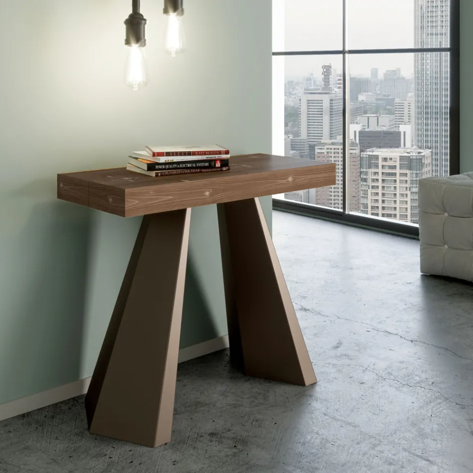 Uitschuifbare console tot 300 cm met poten met beerafwerking Made in Italy - Destino Viadurini