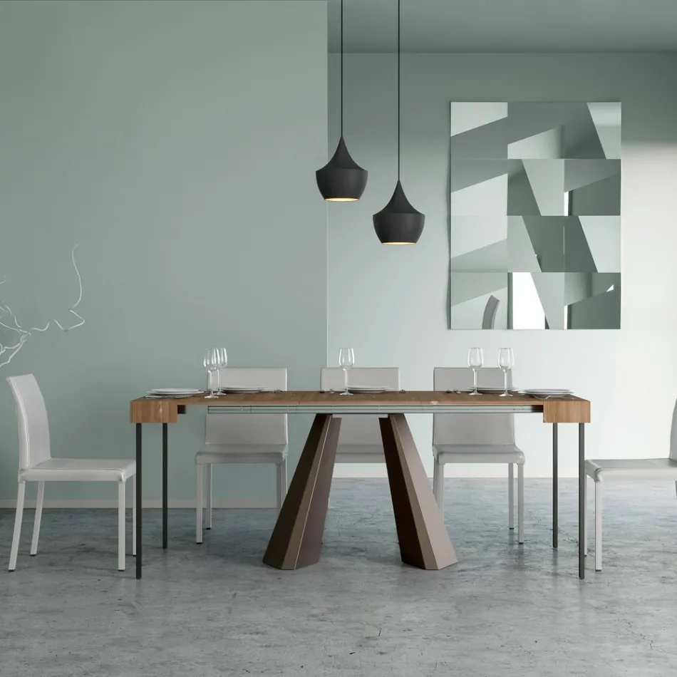 Uitschuifbare console tot 300 cm met poten met beerafwerking Made in Italy - Destino Viadurini