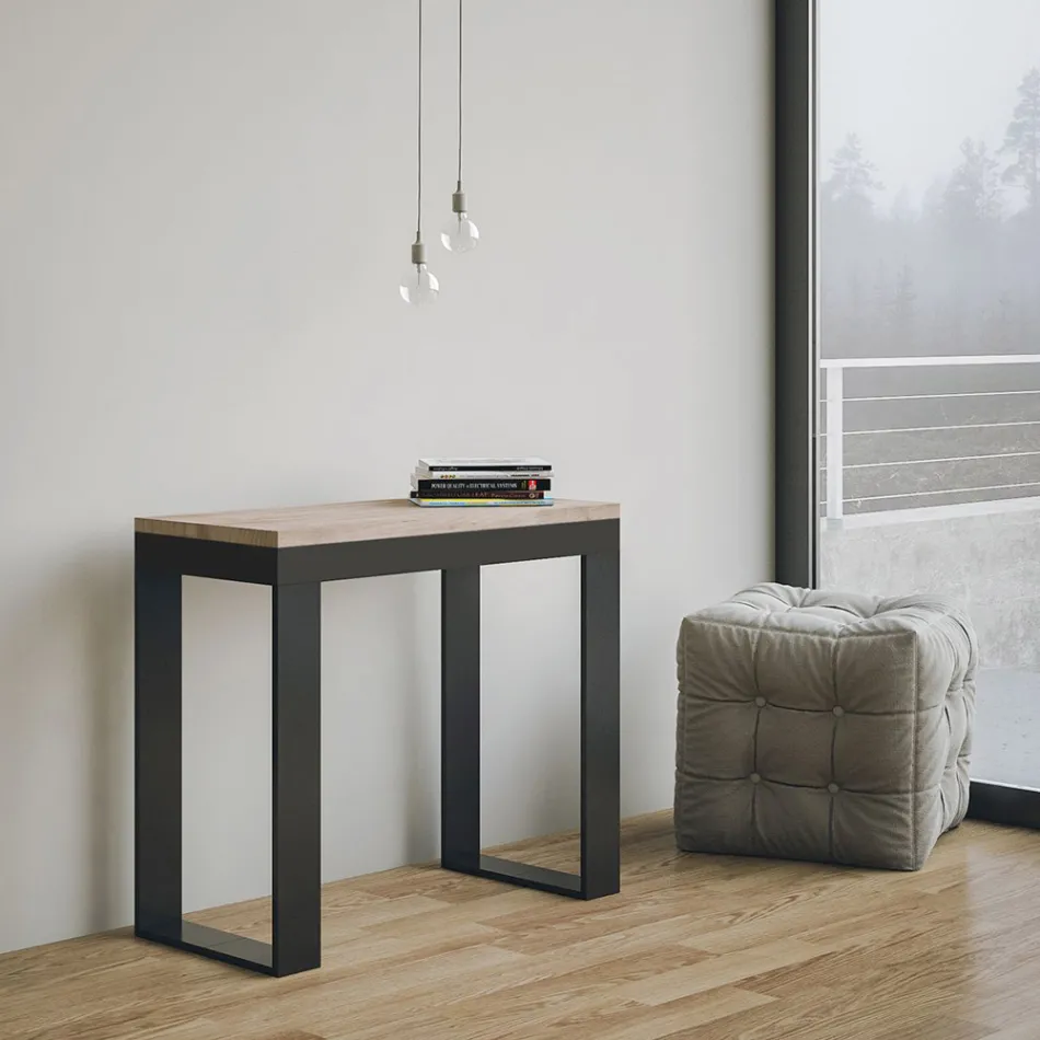 Uitschuifbare console tot 300 cm met antraciet en houten frame Made in Italy - Fata Viadurini