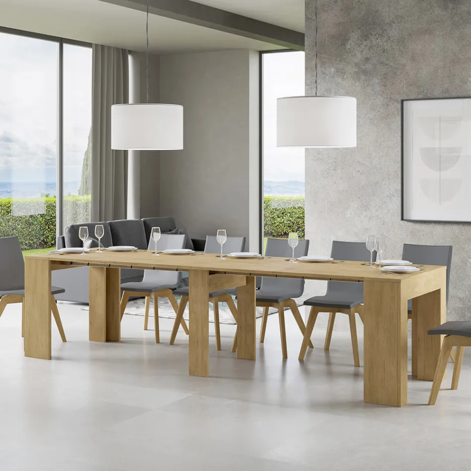 Uitschuifbare console tot 307 cm in houten microdeeltjes gemaakt in Italië - Corona Viadurini