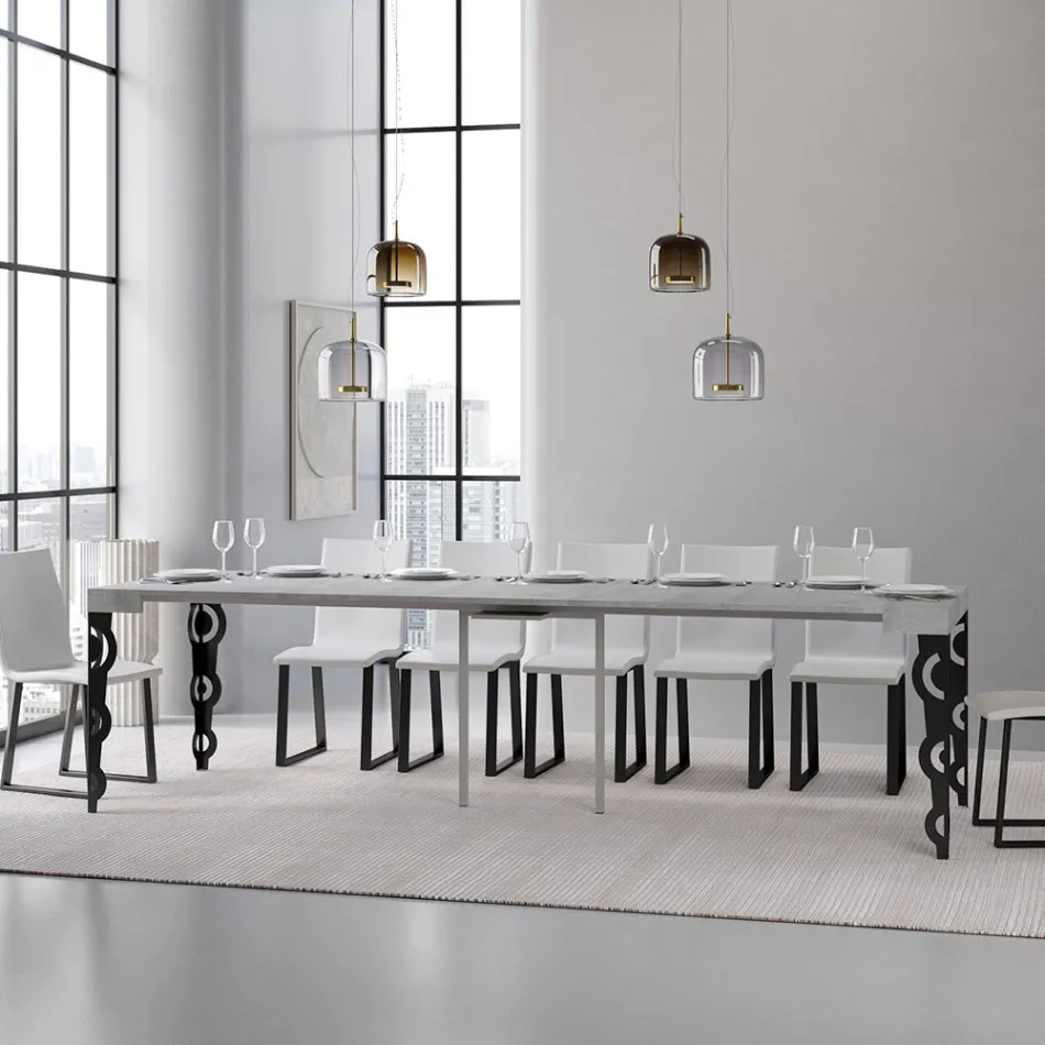 Uitschuifbare console met moderne ijzeren poten Made in Italy - Palazzo Viadurini