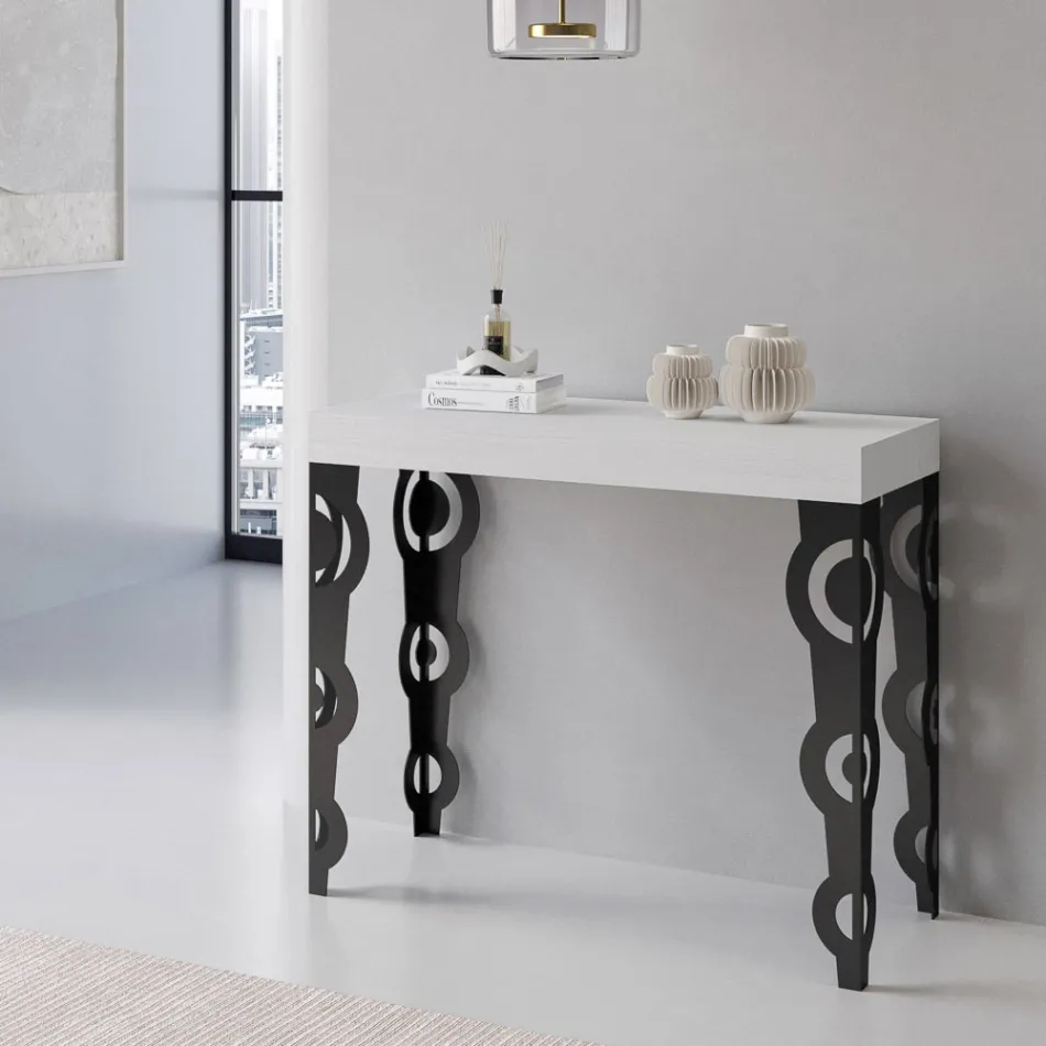 Uitschuifbare console met moderne ijzeren poten Made in Italy - Palazzo Viadurini