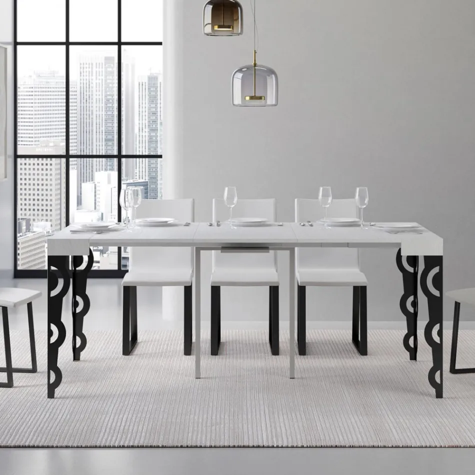 Uitschuifbare console met moderne ijzeren poten Made in Italy - Palazzo Viadurini