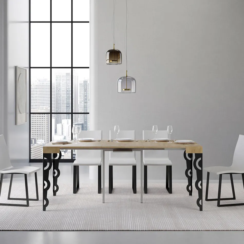 Uitschuifbare console met moderne ijzeren poten Made in Italy - Palazzo Viadurini