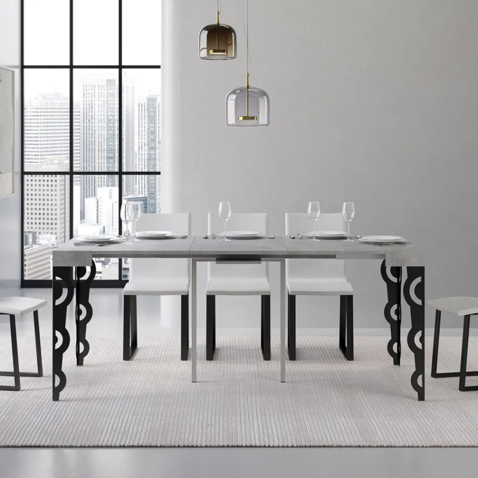 Uitschuifbare console met moderne ijzeren poten Made in Italy - Palazzo Viadurini