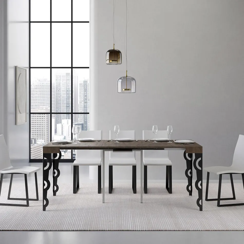 Uitschuifbare console met moderne ijzeren poten Made in Italy - Palazzo Viadurini