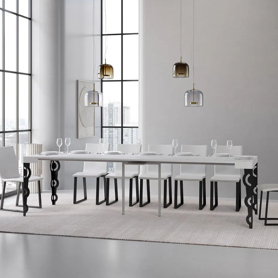 Uitschuifbare console met moderne ijzeren poten Made in Italy - Palazzo Viadurini