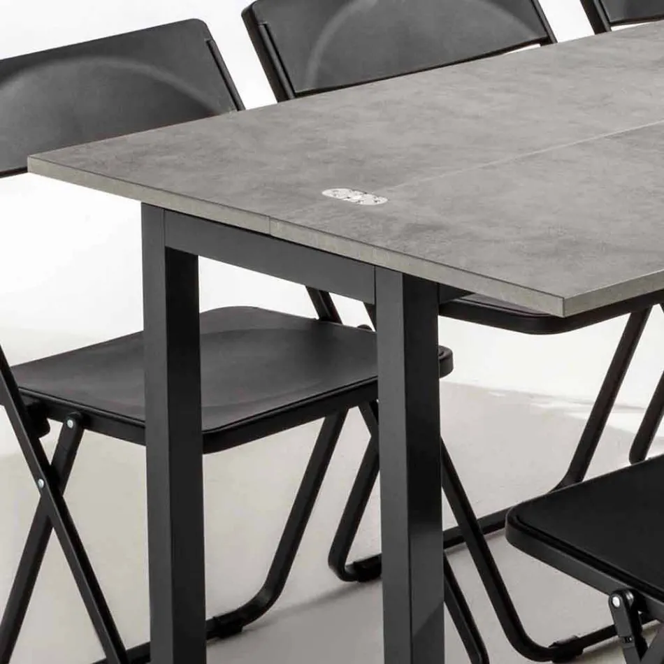 Uitschuifbare console met blad in melamine en onderstel in gelakt metaal - Adino Viadurini