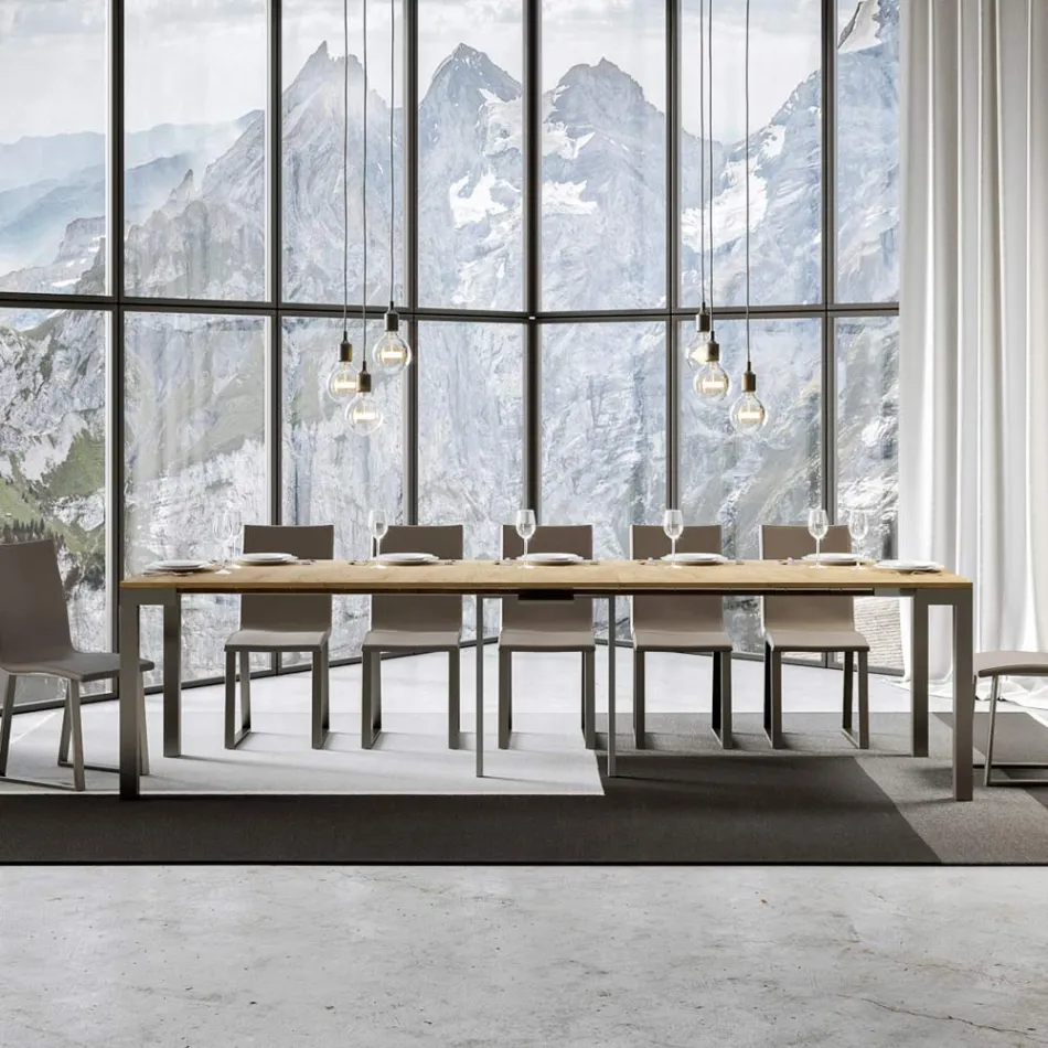 Uitschuifbare console met modern design in hout en ijzer, gemaakt in Italië - Nooit Viadurini