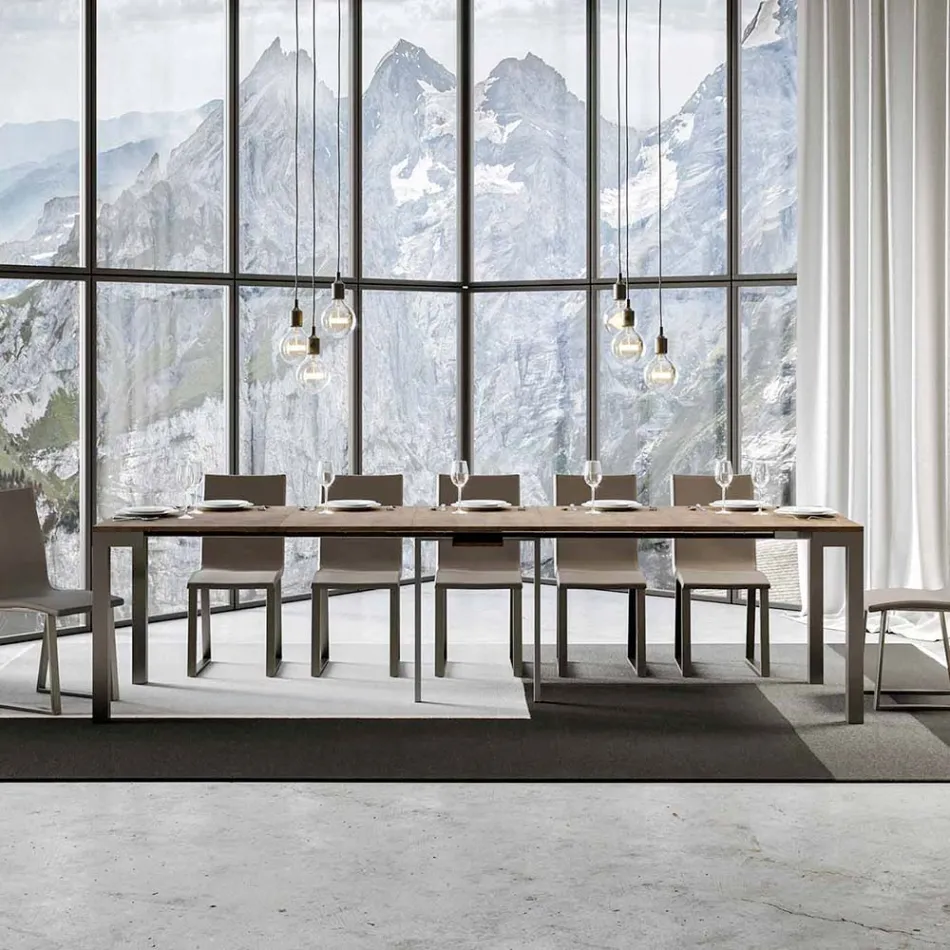 Uitschuifbare console met modern design in hout en ijzer, gemaakt in Italië - Nooit Viadurini