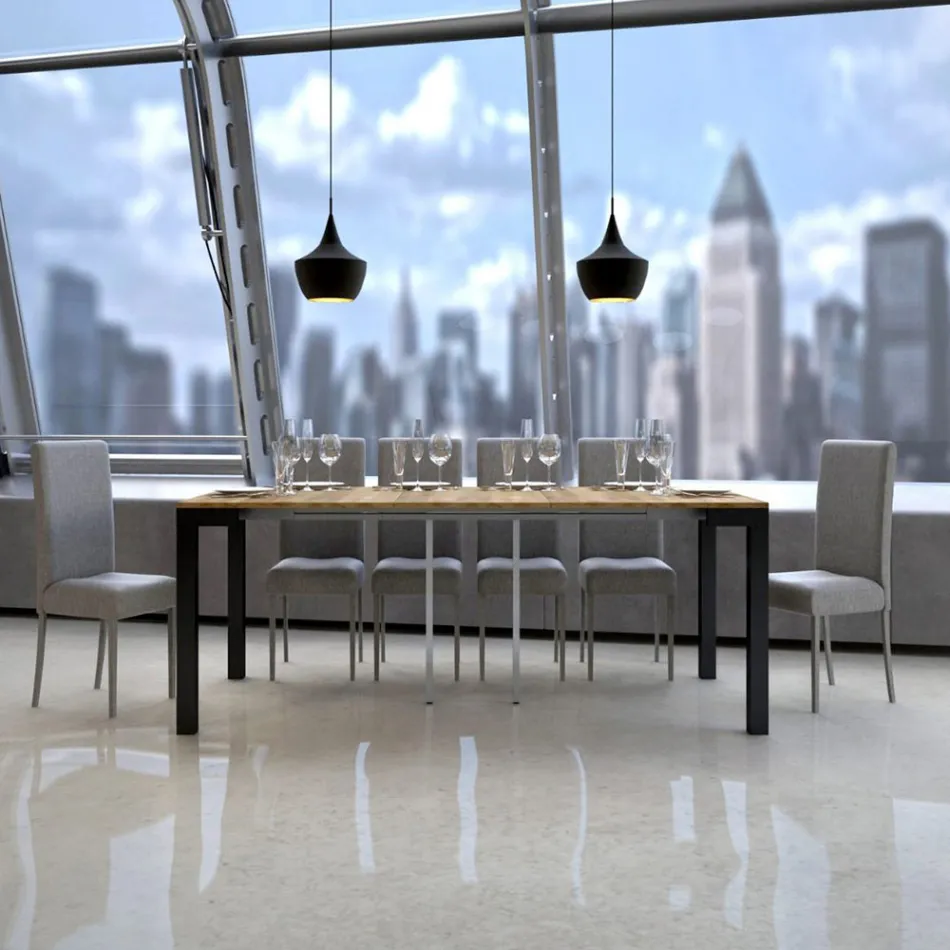 Uitschuifbare console met modern design in hout en ijzer, gemaakt in Italië - Nooit Viadurini