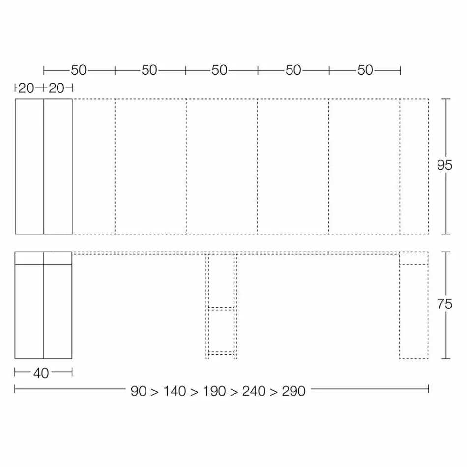 Uitschuifbare console tot 290 cm met houten blad Made in Italy - Seregno Viadurini