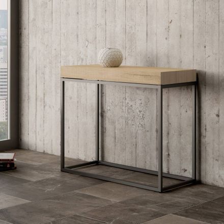 Uitschuifbare console in minimalistische stijl van hout en ijzer, gemaakt in Italië - Vlam Viadurini