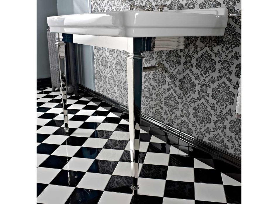 105 cm Vintage witte keramische badkamerconsole met voeten, gemaakt in Italië - Marwa