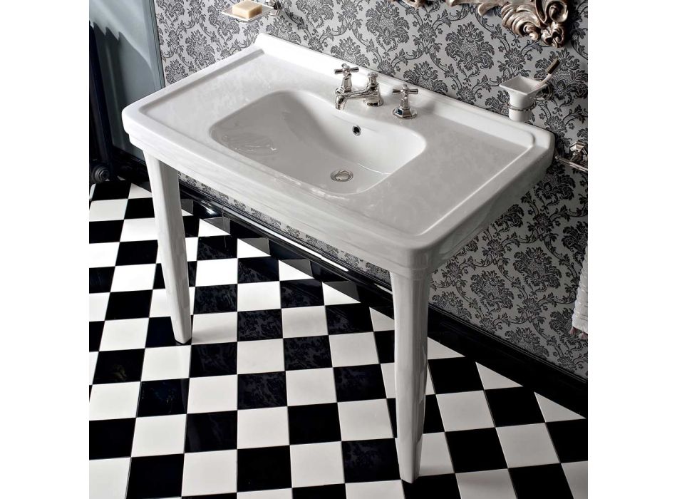 105 cm Vintage witte keramische badkamerconsole met voeten, gemaakt in Italië - Marwa
