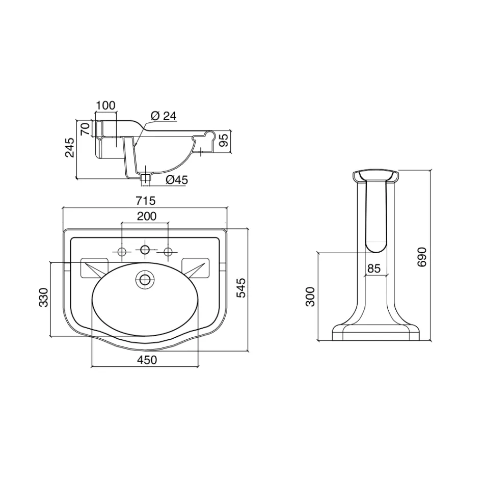 Vintage keramische badkamerconsole op kolom, gemaakt in Italië - Paulina Viadurini