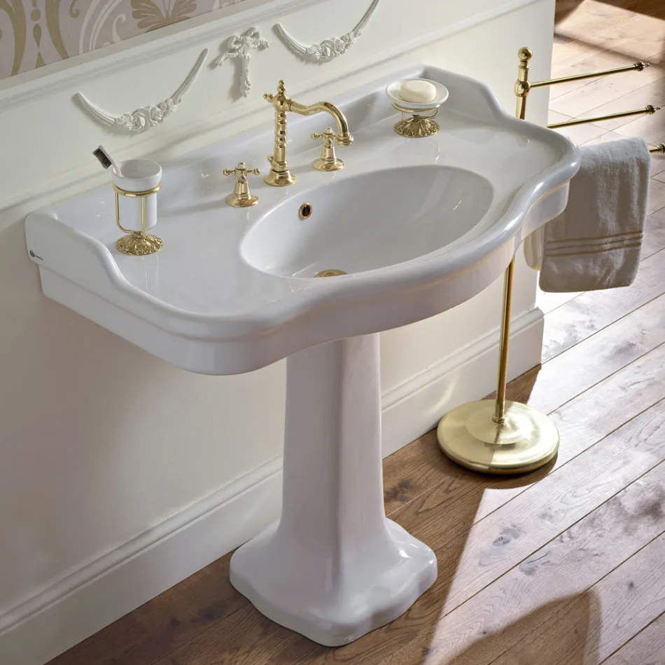 Vintage keramische badkamerconsole op kolom, gemaakt in Italië - Paulina Viadurini