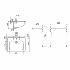 Badkamerconsole L69 cm op voeten in wit vintage keramiek, gemaakt in Italië - Marwa Viadurini