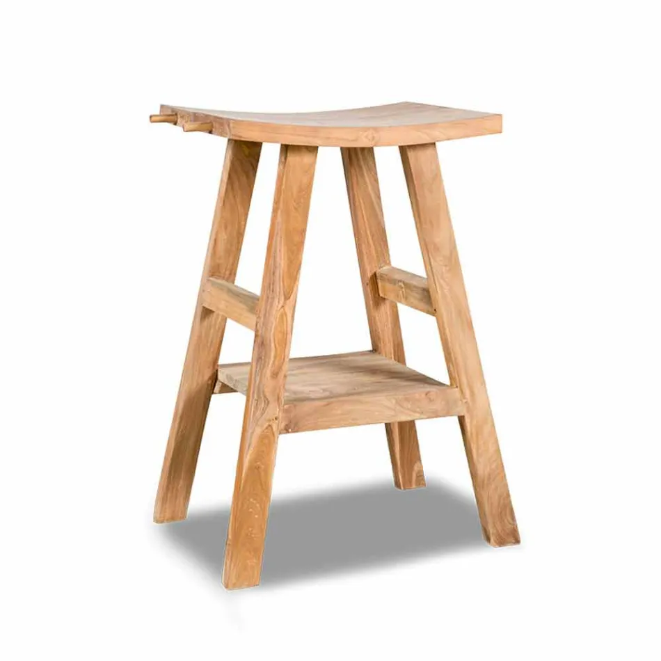 Moderne badkamerconsole in natuurlijk teakhout met zijhaken - Zacary Viadurini