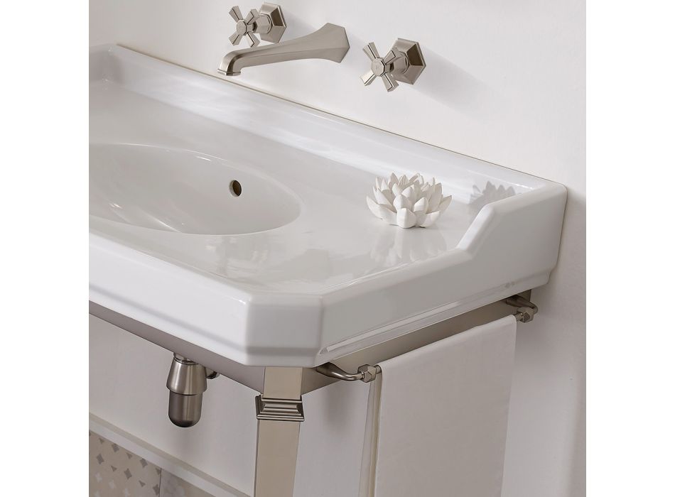 90 cm vintage badkamerconsole, wit keramiek, met voeten Made in Italy - Nausica