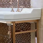 Badkamerconsole L 135 cm met dubbele kom in keramiek met voeten - Nausica Viadurini