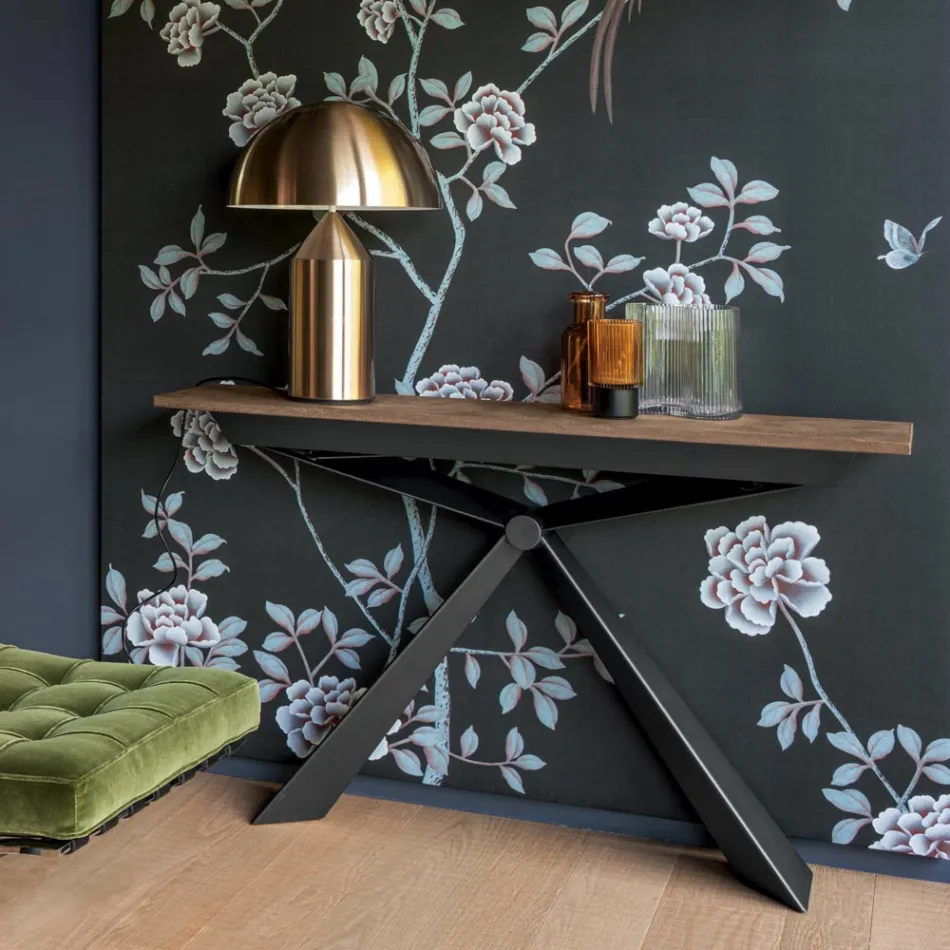Console met morteleffect bovenblad en metalen onderstel Made in Italy - Timedio Viadurini