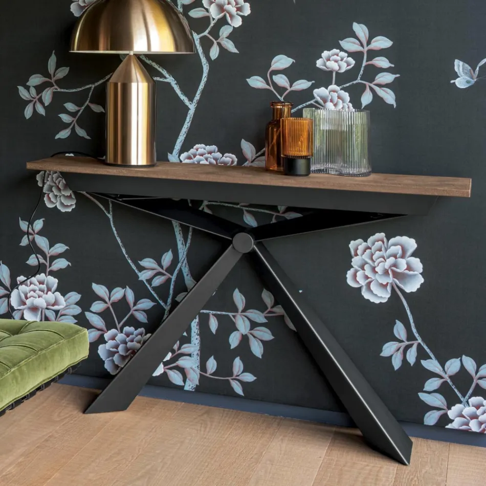 Console met morteleffect bovenblad en metalen onderstel Made in Italy - Timedio Viadurini