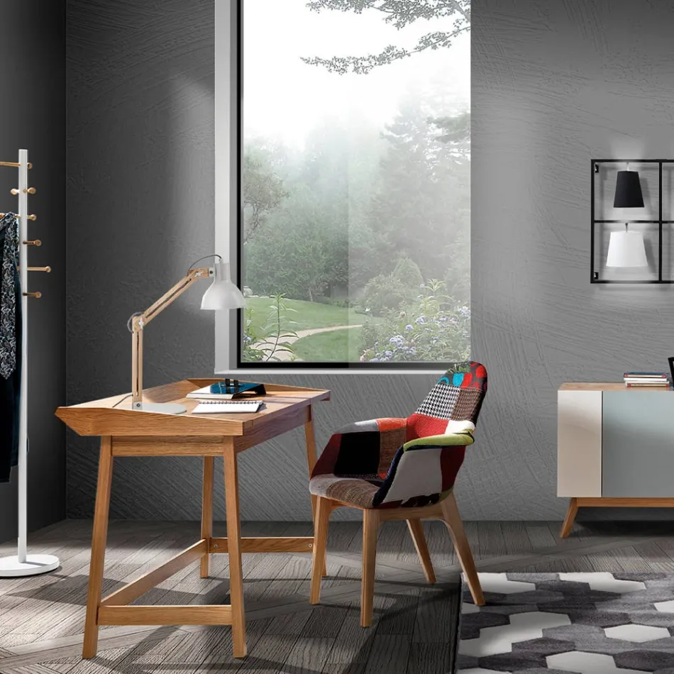 Console met pc-bureau in MDF en hout - Voetbal Viadurini