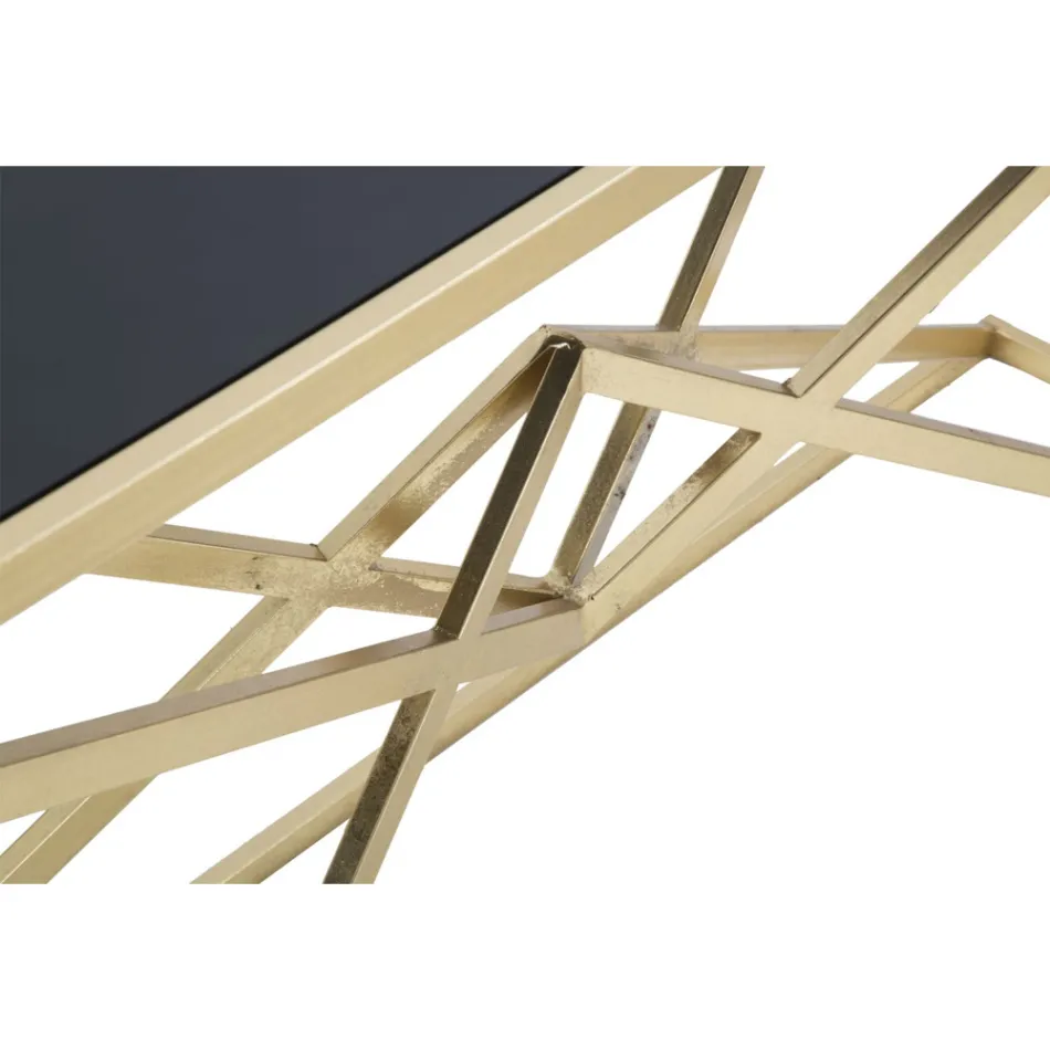 Console met structuur in goudkleurig metaal en blad in zwart glas - Eritrea Viadurini