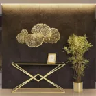 Console met structuur in goudkleurig metaal en blad in zwart glas - Eritrea Viadurini