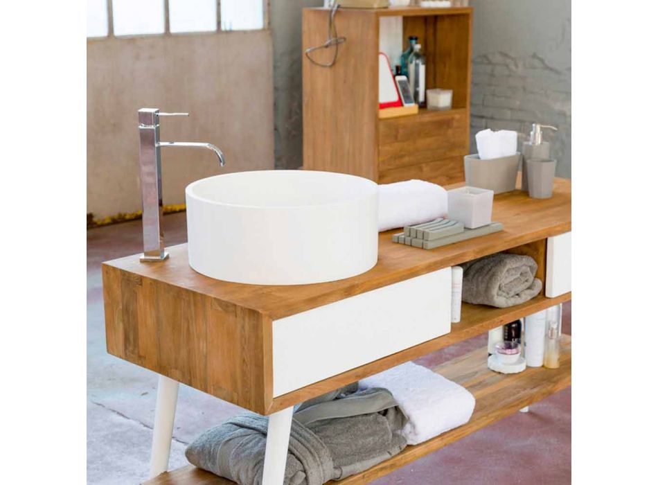 Modern design teakhouten badkamer console in Pistoia natuurlijk teak Viadurini
