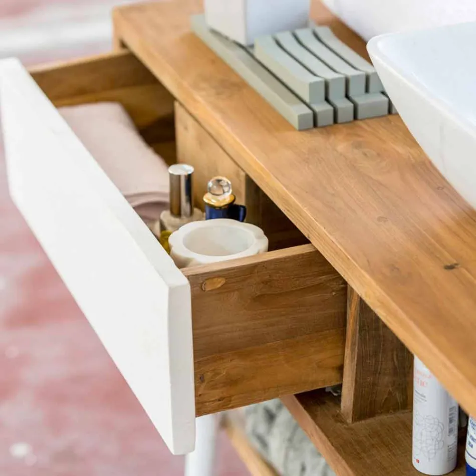 Modern design teakhouten badkamer console in Pistoia natuurlijk teak Viadurini
