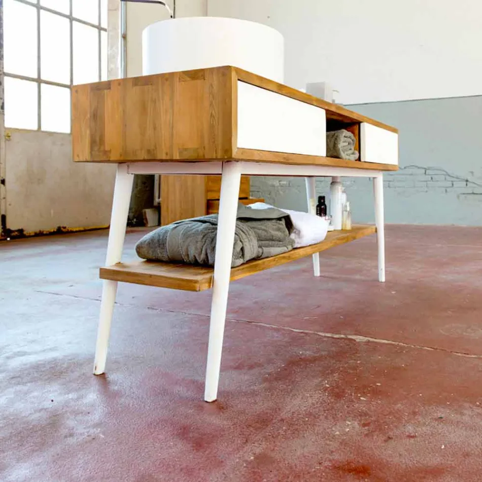 Modern design teakhouten badkamer console in Pistoia natuurlijk teak Viadurini