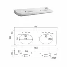 Badkamerconsole L 135 cm met dubbele kom in keramiek Made in Italy - Nausica Viadurini