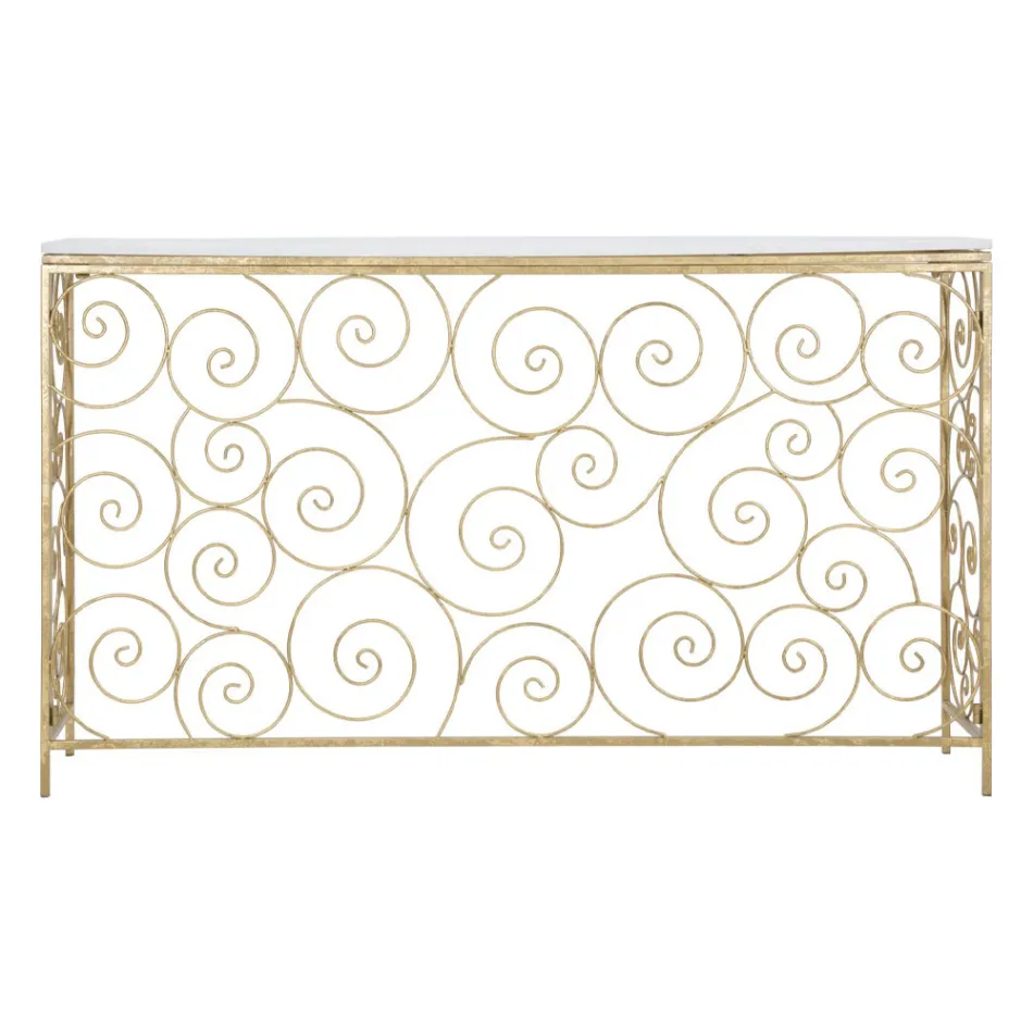 Ingangsconsole in goudkleurig ijzer met marmeren blad - Carlotta Viadurini