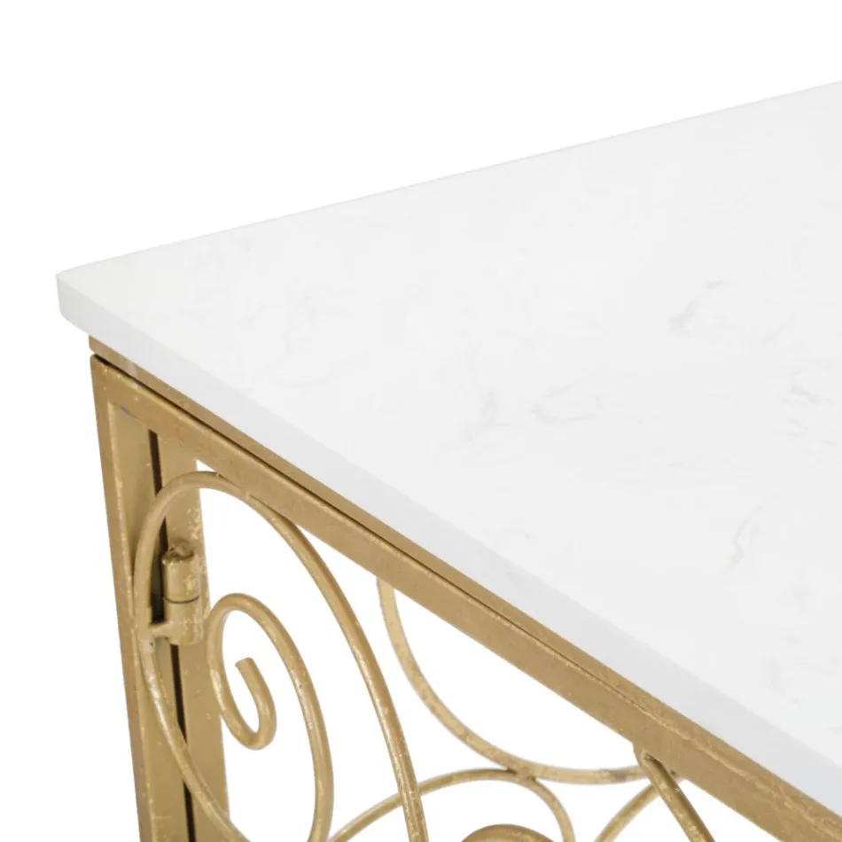 Ingangsconsole in goudkleurig ijzer met marmeren blad - Carlotta Viadurini