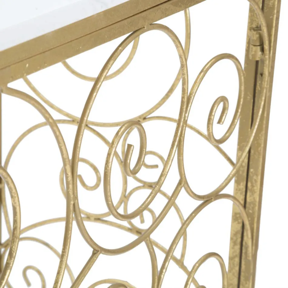 Ingangsconsole in goudkleurig ijzer met marmeren blad - Carlotta Viadurini