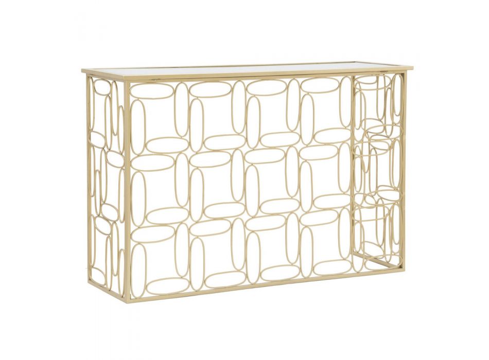 Spiegel entree console met gouden ijzeren structuur - Bollina Viadurini